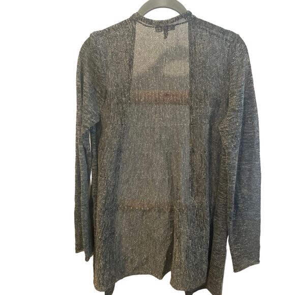Eileen Fisher S Cardigan Sweater Linen Metallic Blend Eyelet Knit Open Front - Picture 2 of 4